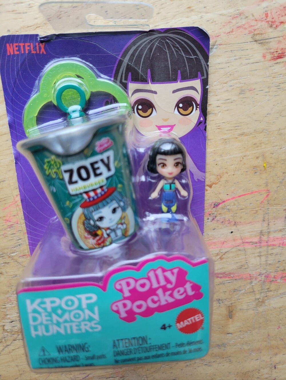 Kpop Demon Hunters x Polly Pocket Zoey Miniature Doll Ramen Cup Keychain